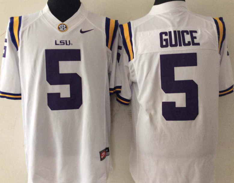 Men's LSU Tigers Derrius Guice #5 White Jersey